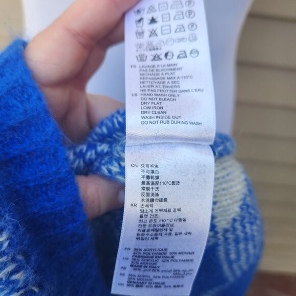 Sandro Plaid Crewneck Sweater Blue White Made in Italy - Picture 14 of 15